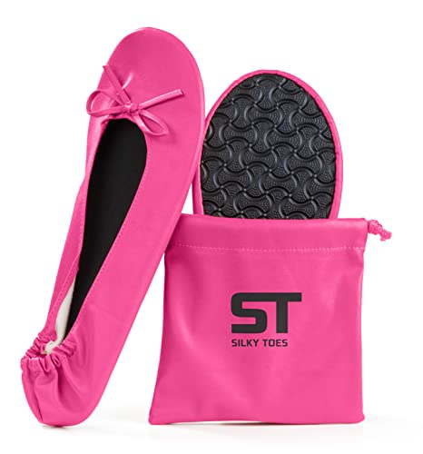 Women's Foldable Portable Travel Ballet Flat Roll Up Slipper Shoes Magenta