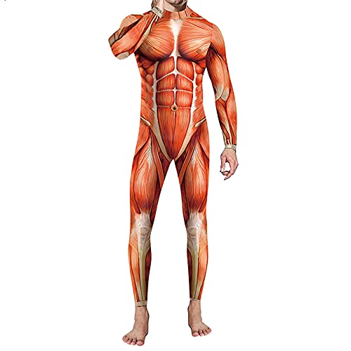 JOAU Men's muscle Body Suit Tight Halloween 3D Digital Printing Adult One-piece Halloween Party