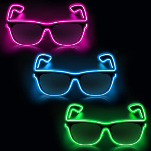 YouRfocus Led Light up Glasses 3 Pack Glow in the Dark for Rave Party, EDM （Blue + Green + Pink）