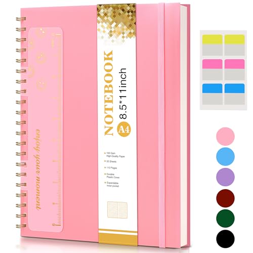 Spiral Notebook Journal 8.5” x 11”, A4 Large Pink Notebooks for Women Men, College Ruled Lined Journal, 100 GSM Paper, Plastic Hardcover Spiral Bound Journals for Work School Note Taking Business