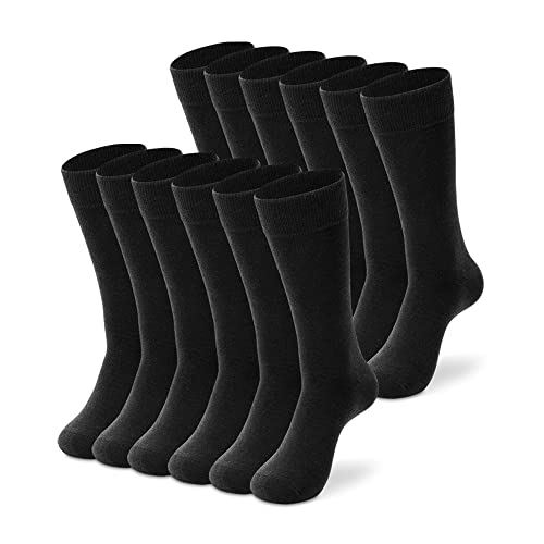 LIXIA Men's Thin Merino Wool Socks, Winter Warm Breathable Crew Dress Trouser Socks 3/6 Pairs Pack(6 Pairs - Black)