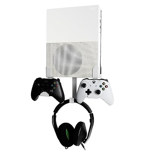 Nymus Wall Mount for Xbox One S, Metal Wall Mount Holder for Xbox One S with Detachable 2 Controller Holder & Headphone Hanger