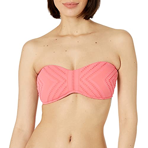 Kenneth Cole REACTION Women's Bandeau Hipster Bikini Swimsuit Top, Watermelon//Upon The Shore, X-Large