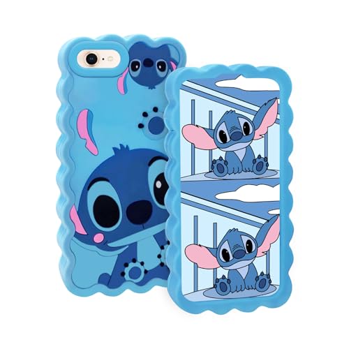 Compatible with iPhone 8/7/6S/6 Cases, Cute 3D Silicone Cartoon Cool Shockproof Anti-Crack Full Protective Funny Fun Shell Cover Case for Kids Boys Girls Teens Women Men Blue