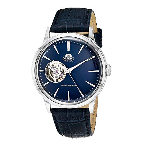Orient Men's 'Bambino Open Heart' Japanese Automatic Stainless Steel and Leather Dress Watch, Color:Blue (Model: RA-AG0005L10A)