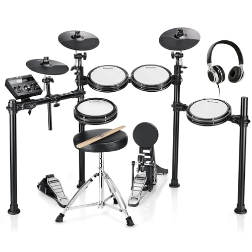 Donner DED-200 Electric Drum Sets with Quiet Mesh Drum Pads, 2 Cymbals w/Choke, 31 Kits and 450+ Sounds, Throne, Headphones, Sticks, USB MIDI, Melodics Lessons (5 Pads, 3 Cymbals)