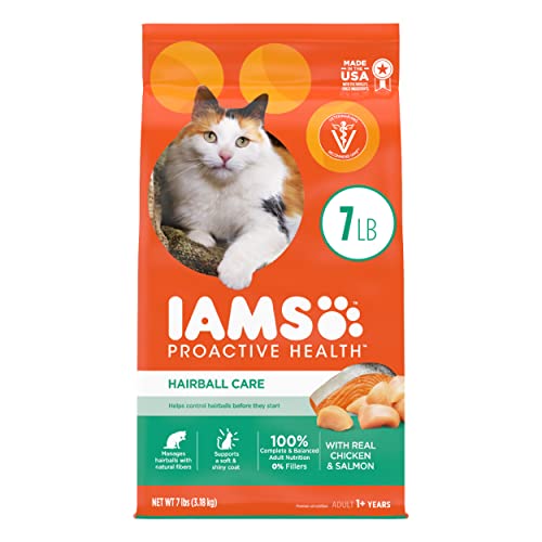 IAMS Proactive Health Adult Hairball Care Dry Cat Food with Chicken and Salmon, 7 lb. Bag