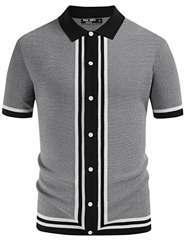 PJ PAUL JONES Men's Short Sleeve Striped Knit Polo Shirts California Rockabilly Shirts Black M