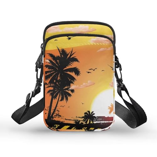 Rweroyiu Hawaiian Palm Tree Cell Phone Purse Wallet Crossbody Mini Messenger Bag Samll Shoulder Crossbody Handbag Waterproof Muilt Zipper Key Glasses Organizer Pouch for Women