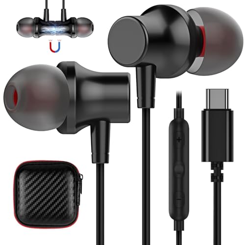 USB C Headphone,COOYA USB Type C Earphones Wired Earbuds Magnetic Bass Noise Canceling in-Ear Headset + Mic for iPhone 15 Pro Max iPad 10 Samsung Galaxy S24 Ultra S23 FE S22 A54 S21 Pixel 8 7a OnePlus
