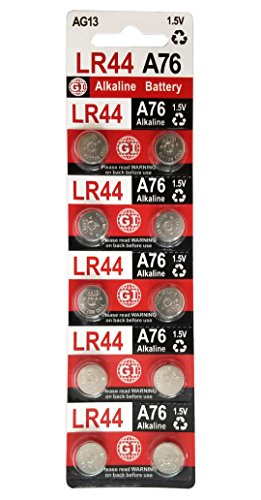 GI LR44 A76 AG13 1.5 Volt Alkaline Button Cell Batteries for Watches Clocks Remotes Games Controllers Toys & Electronic Devices (10)