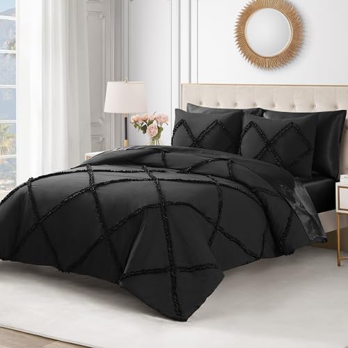 Juicy Couture Diamond Queen Comforter Set - Ruffle 3-Piece Machine Washable Reversible Bedding Comforter Set, Black