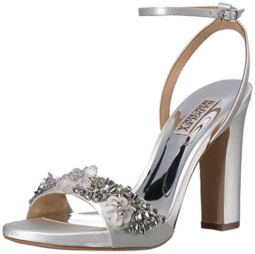 Badgley Mischka Women's Alexa Heeled Sandal, Soft White Satin, 8 M US