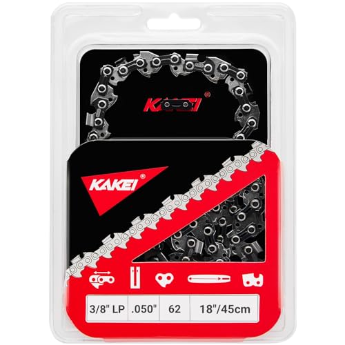 KAKEI 18 Inch Chainsaw Chain 3/8' LP Pitch, 050' Gauge, 62 Drive Links Fits Poulan, Kobalt, Echo, Ego, Greenworks and More- S62 (1 Chain)