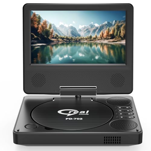 9.5' Portable DVD Player with 7.5' Swivel Display Screen, 5-Hour Built-in Rechargeable Battery, Car DVD Player,Supports SD Card/USB/CD/DVD and Multiple Disc Formats, High Volume Speaker,Black…