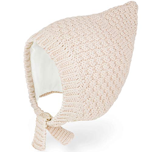JELLYTREE Baby Hat Winter Bonnet Toddler Earflap Hat Warm Thick Knit Infant Cotton Lined Pixie Beanie, Beige 6m 12m