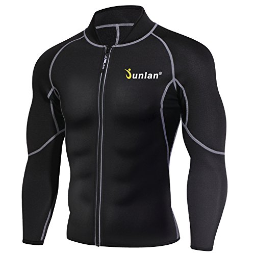 Men Sweat Neoprene Weight Loss Sauna Suit Workout Shirt Body Shaper Fitness Jacket Gym Top Clothes Shapewear Long Sleeve (Black, M)