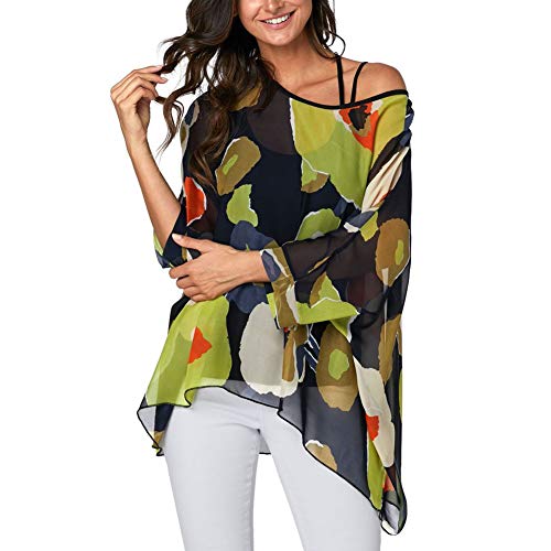 Ckikiou Plus Size Floral Chiffon Tunics Blouses for Women Batwing Summer Boho Shirts Beach Cover ups