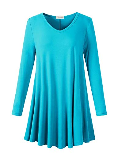 LARACE Long Sleeve Tunics Tops Plus Size for Women V Neck Loose Fit Flowy Clothing for Leggings(Lake Blue 4X)