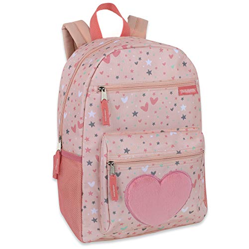 Trail maker 17” Kids Character School Backpacks Plush for Girls with Side Pockets, Padded Straps (Plush Starry Hearts)