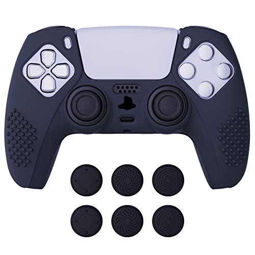 eXtremeRate PlayVital Midnight Blue 3D Studded Edition Anti-Slip Silicone Cover Skin for ps5 Controller, Soft Rubber Case Protector for ps5 Controller with 6 Black Thumb Grip Caps