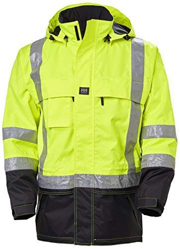 Helly Hansen Potsdam Hi Vis Rain Jacket - Waterproof and Windproof Workwear with Detachable Helmet-Sized Hood, ANSI Class 3, Yellow - XXL