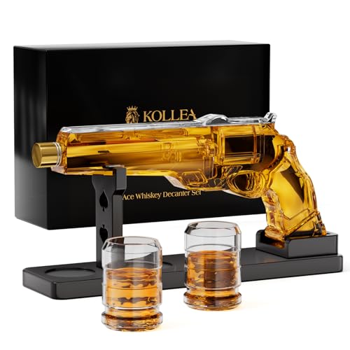 Gun Whiskey Decanter Sets for Men, Kollea Liquor Decanter Set with Glass, Unique Birthday Gift Ideas for Men Dad Father, Cool Anniversary Stuff Gifts for Him Husband, Dispenser for Bar Drinking Party