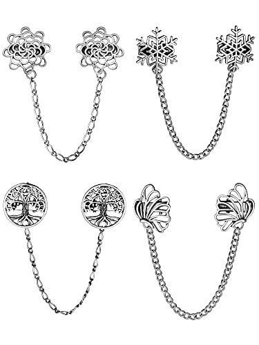 Yunlly 4 Pieces Vintage Sweater Shawl Chain Clips Retro Cardigan Clips Collar Chain Clips Shirt Dresses Brooch Clips for Women Girls(Charming Style)