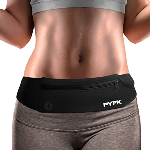 CyberDyer Running Belt Waist Pack - Adjustable Fanny Pouch for Runners Hands Free Workout - iPhone 6/7 Plus Phone Holder Hiking Gear Marathon for Men and Women (Black(Black))