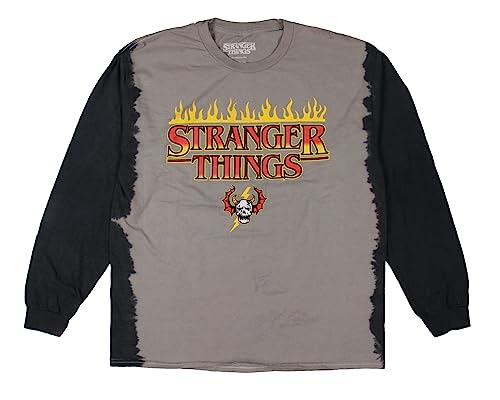 Strangers Things Men's Flaming Logo Dip-Dye Long Sleeve Adult T-Shirt, Large Multicolored