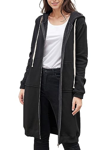 Ablanczoom Hoodies for Women Long Sweatshirts: Comfortable Full Zip Up Hoodie Womens Fashion Fleece Sweatshirt with Pockets Black