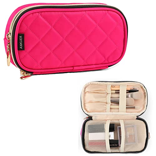 ANKUER Travel Makeup Bag for Women: Small Cosmetic Bag Organizer Cosmetic Case Pouch for Girls (Rose Red)