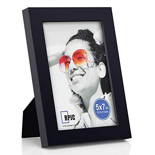 RPJC 5x7 inch Picture Frame Made of Solid Wood High Definition Glass for Table Top Display and Wall Mounting Photo Frame Black