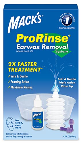 Mack's ProRinse Ear Wax Removal System - 0.5 FL OZ Ear Drops, Ear Plugs, Ear Wash Tub & Ear Syringe with Triple-Action Rinse Tip