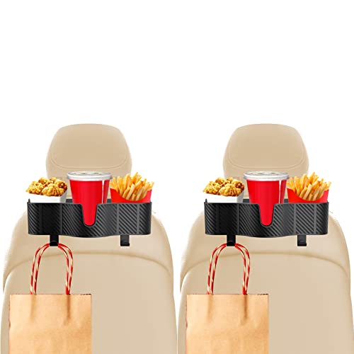 OUSHASAA Car Headrest Backseat Organizer with 3.7' Cup Holder, 3 in 1 Seat Back Organizer with Headrest Hooks for Kids and Adults, Multifunctional Storage for Car Travel Accessories（2pcs）