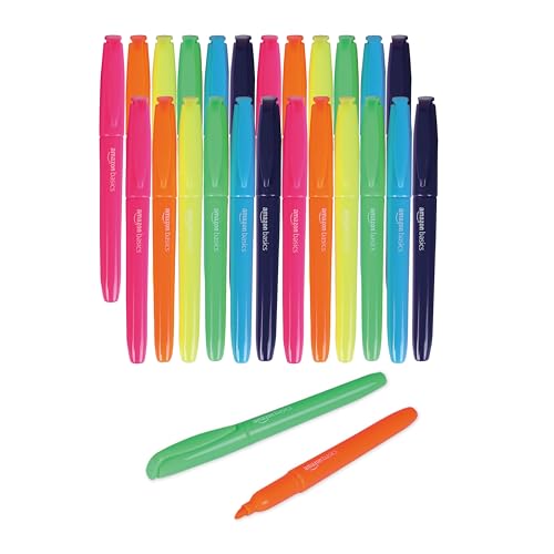 Amazon Basics Chisel Tip, Fluorescent Ink Highlighters, Assorted Colors - Pack of 24