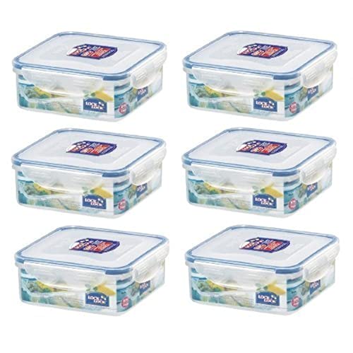 (Pack of 6) LOCK & LOCK Airtight Square Food Storage Container 29.41-oz / 3.68-cup