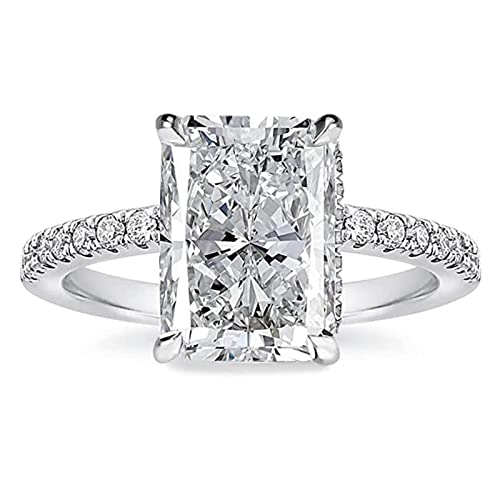 Effinny 3.5 Carat Radiant Cut Engagement Ring,Simulated Diamond White Sapphire Promise Ring for Women in Sterling Silver(Size:6)