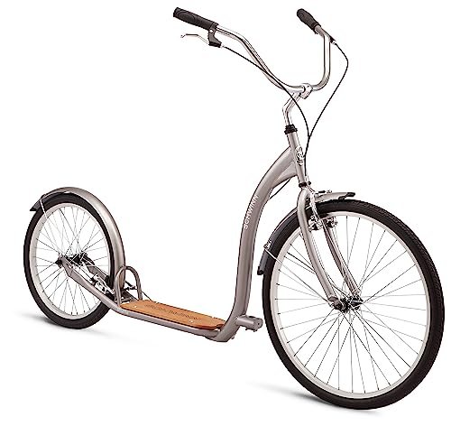 Schwinn Shuffle Adult Scooter, 26-Inch Front Wheel, 20-Inch Rear Wheel, Alloy Linear Pull Brakes, Steel Frame, Grey