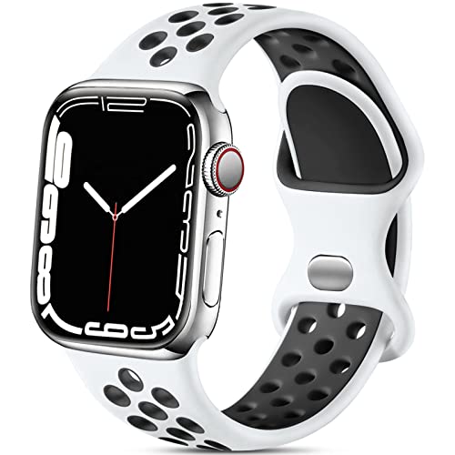 Lerobo Compatible with Apple Watch Band 44mm 45mm 42mm 49mm for Women Men,Soft Silicone Sport Replacement Strap for iWatch Ultra 2 SE,Series 9 8 7 6 Series 5,Series 4,Series 3 2 1,White/Black,M/L