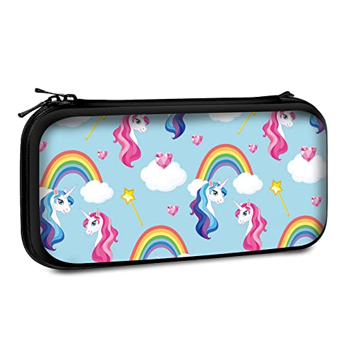 Carrying Case Compatible with Switch 2017 / Switch OLED 2021 Console Joy-Con with 10 Game Card Slots , Rainbow Unicorn and Diamond Pattern