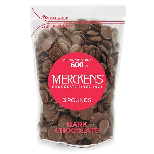 Merckens Chocolate Fountain Chocolate Melts, Melting Chocolate For Cake Pops, Melting Wafers, Candy Melts Chocolate Chips For Baking Dark Chocolate 3 Pound Resealable Bag