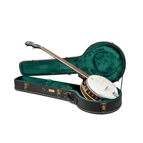 Crossrock Wooden Case fits 5-String Resonator Styles of Banjos-Vintage Hardware, Sponge Lining, Metal Feet, Storage Space-Black (CRW520BJBK)