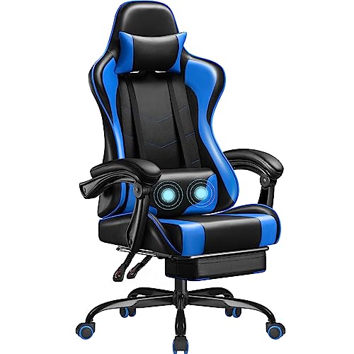Homall Gaming Chair, Video Game Chair with Footrest and Massage Lumbar Support, Ergonomic Computer Chair Height Adjustable with Swivel Seat and Headrest (Blue)