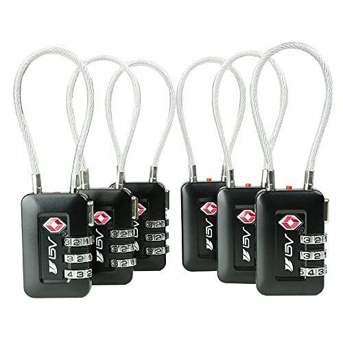 TSA Approved Luggage Travel Lock, Set-Your-Own Combination Lock for School Gym Locker, Luggage Suitcase Baggage Locks, Filing Cabinets, Toolbox, Case (Black, 6 Pack)