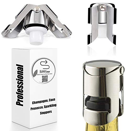 Champagne Sealer Stopper, BGMAX 3 Pack Stainless Steel Sparkling Wine Bottle Plug Sealer Set with a Longer Sealing Plug, Gifts Accessories for Champagne