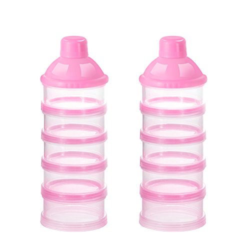 Accmor 2pcs Formula Dispenser On The Go, 5 Layers Stackable Formula Container for Travel, Baby Milk Powder Kids Snack Container, BPA Free, Pink