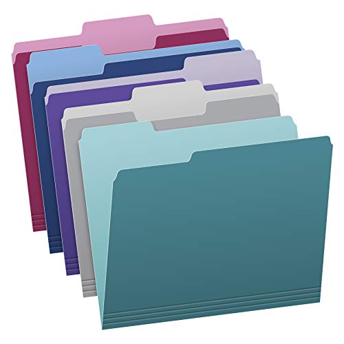 Pendaflex Two Tone Color File Folders, Letter Size, Assorted Colors (Teal, Violet, Gray, Navy and Burgundy), 1/3-Cut Tabs, 5 Color, 100/Box, (02315)