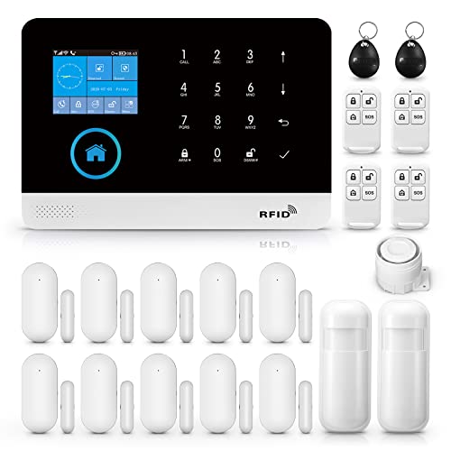 Clouree WiFi 4G Alarm System for Home Security, Wireless Home Alarm 20 Piece Kit with Siren, PIR Motion Sensors, Remote Controls, Window/Door Sensors (Tuya and Smart Life APP)