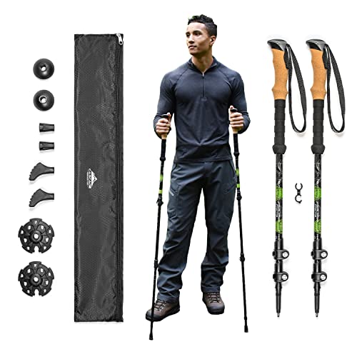 Cascade Mountain Tech Trekking Poles - Aluminum Hiking Walking Sticks with Adjustable Locks Expandable to 54' (Set of 2) , Green